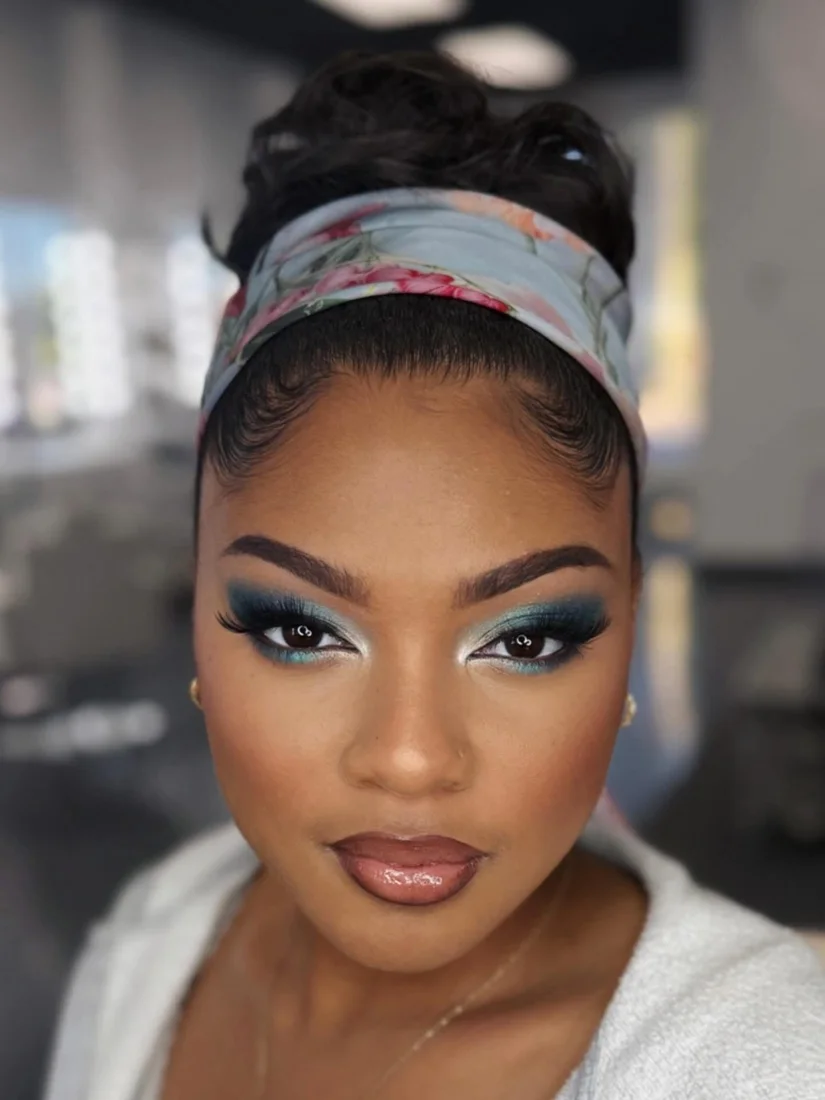 Teal glam eye look, The Beauty Bar, Yuma